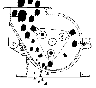 錘式破碎機(jī)工作示意圖